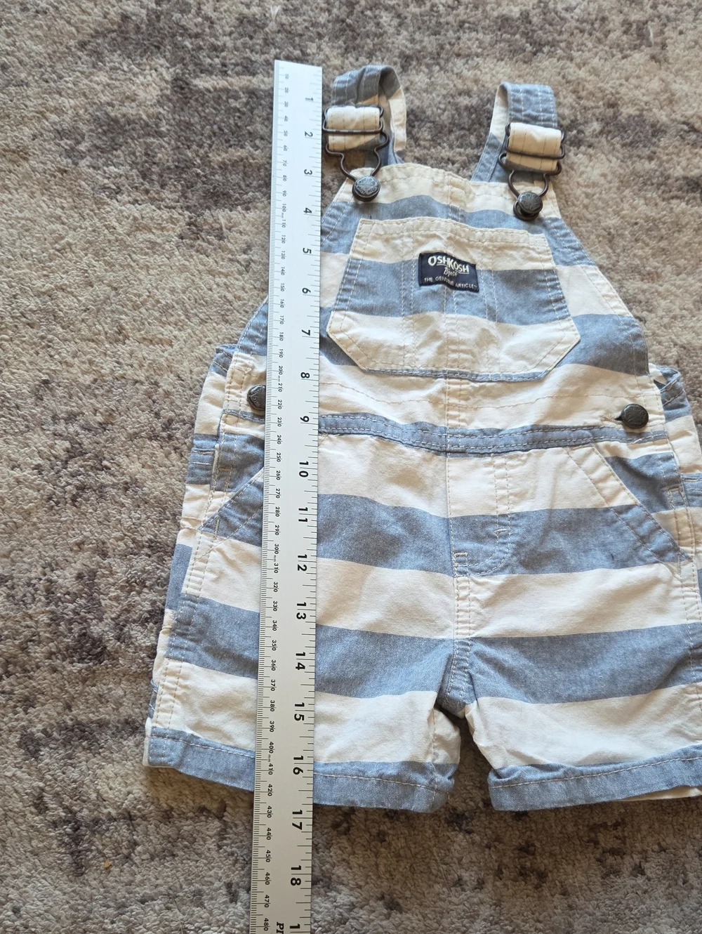 Oshkosh B'gosh Blue And White Horizontal Stripes Shorts Overalls Size 9m